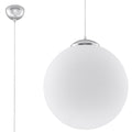 Suspension boule Ugo en verre blanc opale de 30 cm avec rosace chromée
