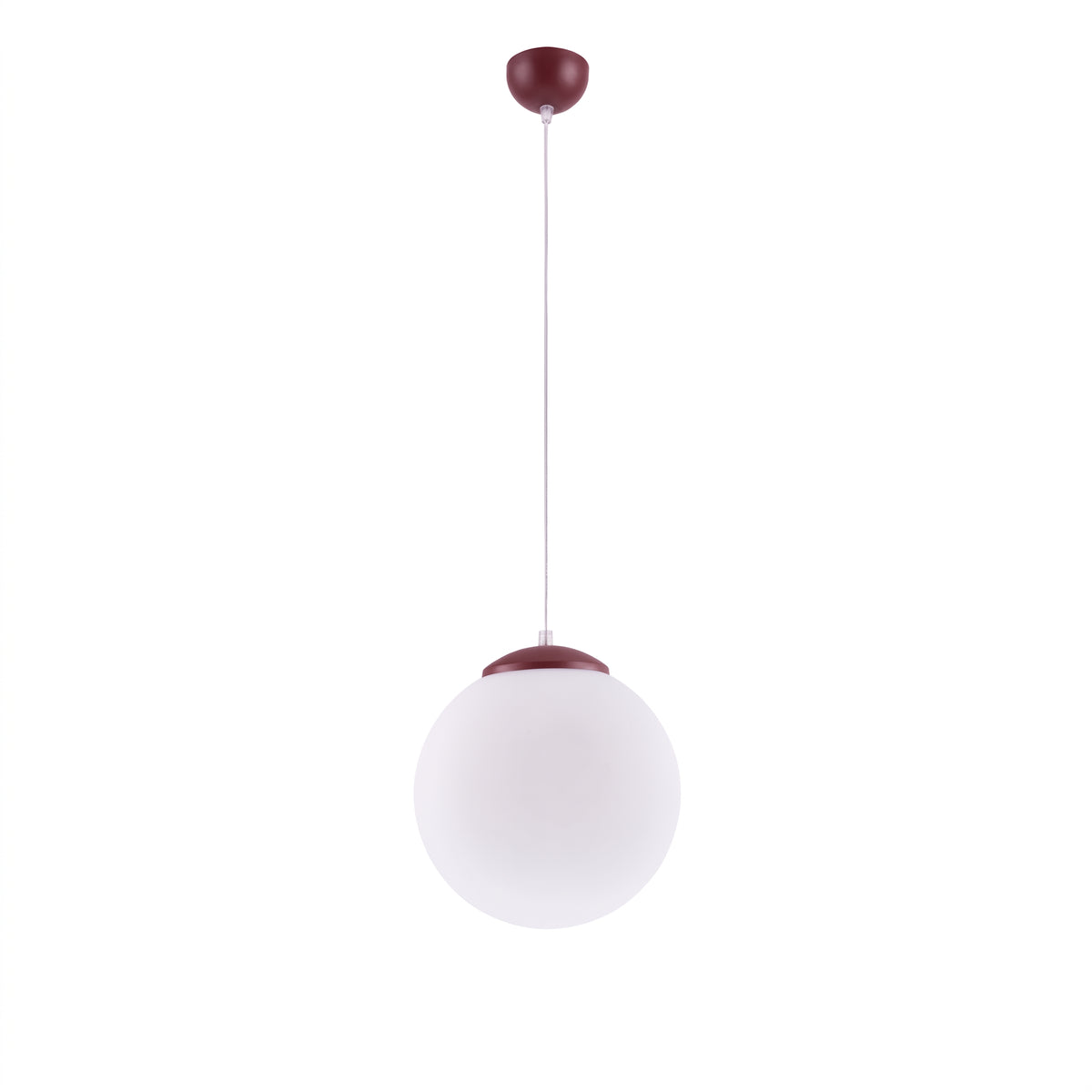 Suspension boule Ugo verre blanc 30 cm E27, finition laque bordeaux