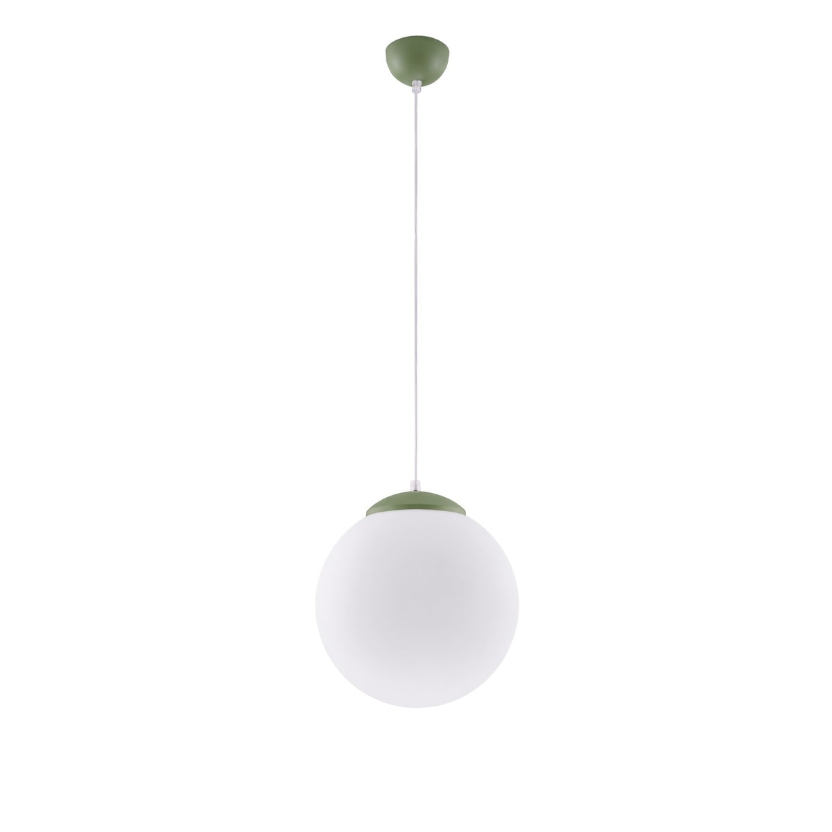Suspension boule Ugo verre blanc 30 cm E27, finition laque vert olive