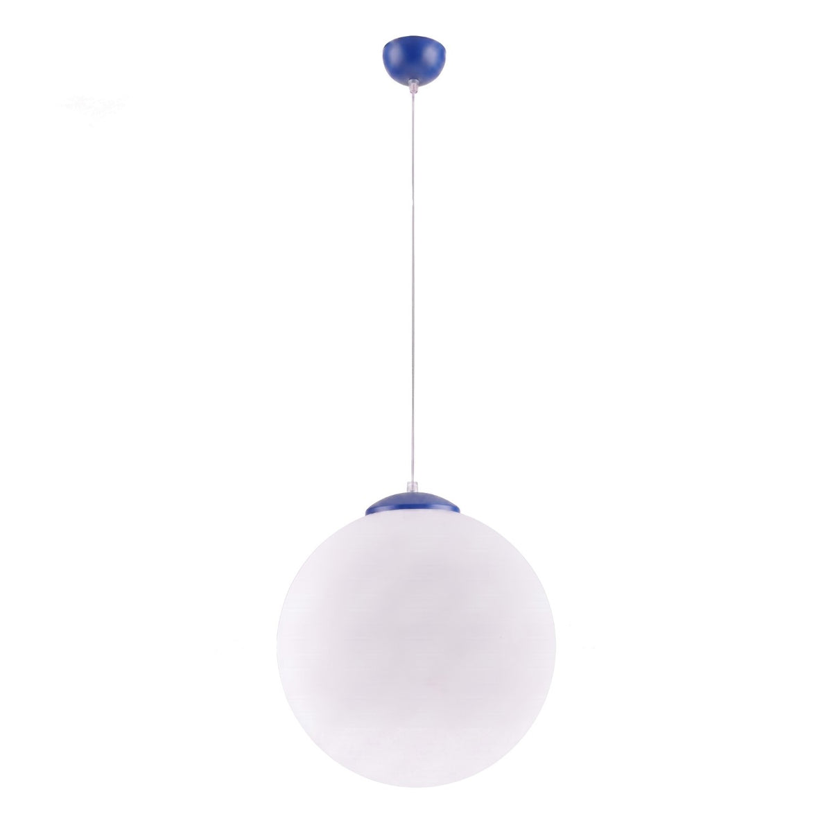Suspension boule Ugo verre blanc 40 cm E27, finition laque bleu outremer