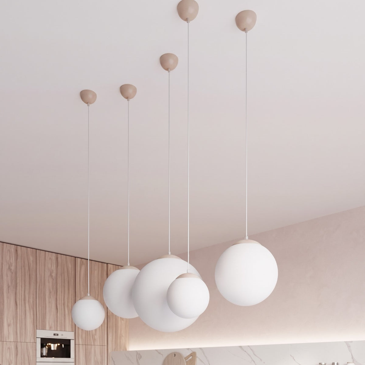 Suspension boule Ugo verre blanc 40 cm E27, finition laque taupe, vue 12
