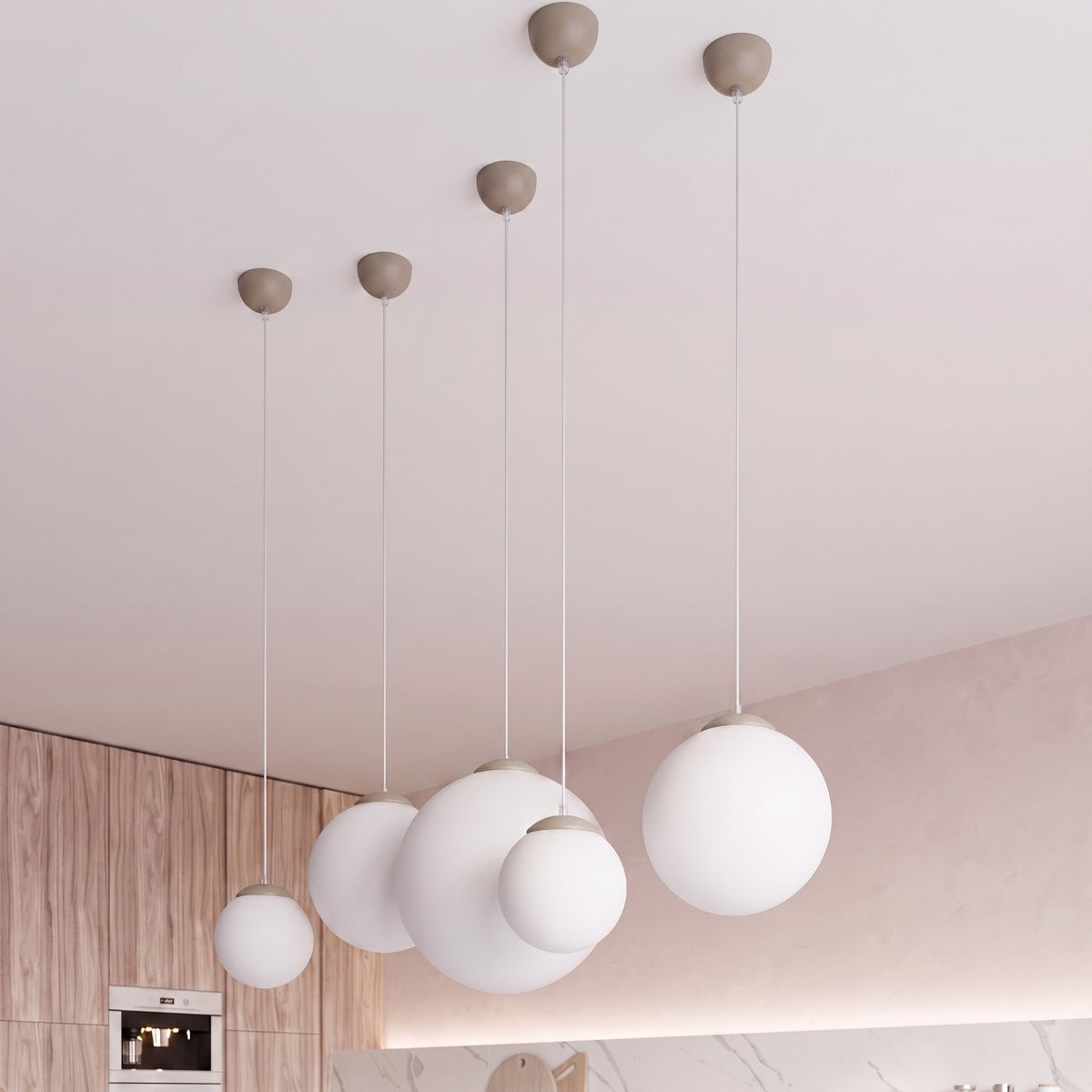 Suspension boule Ugo verre blanc 40 cm E27, finition laque taupe, vue 14