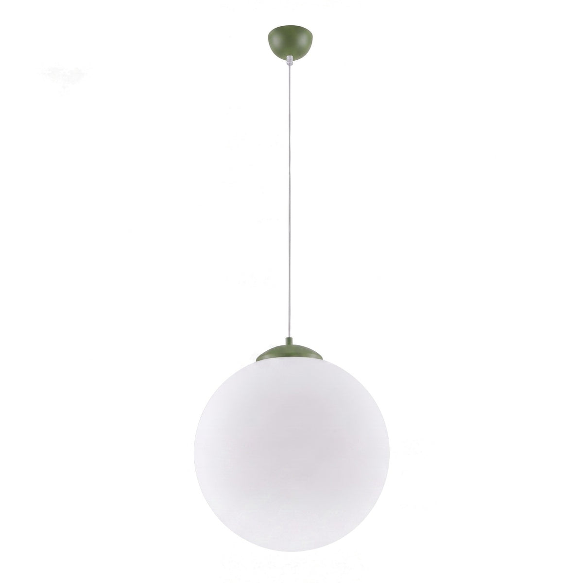 Suspension boule Ugo verre blanc 40 cm E27, finition laque vert olive