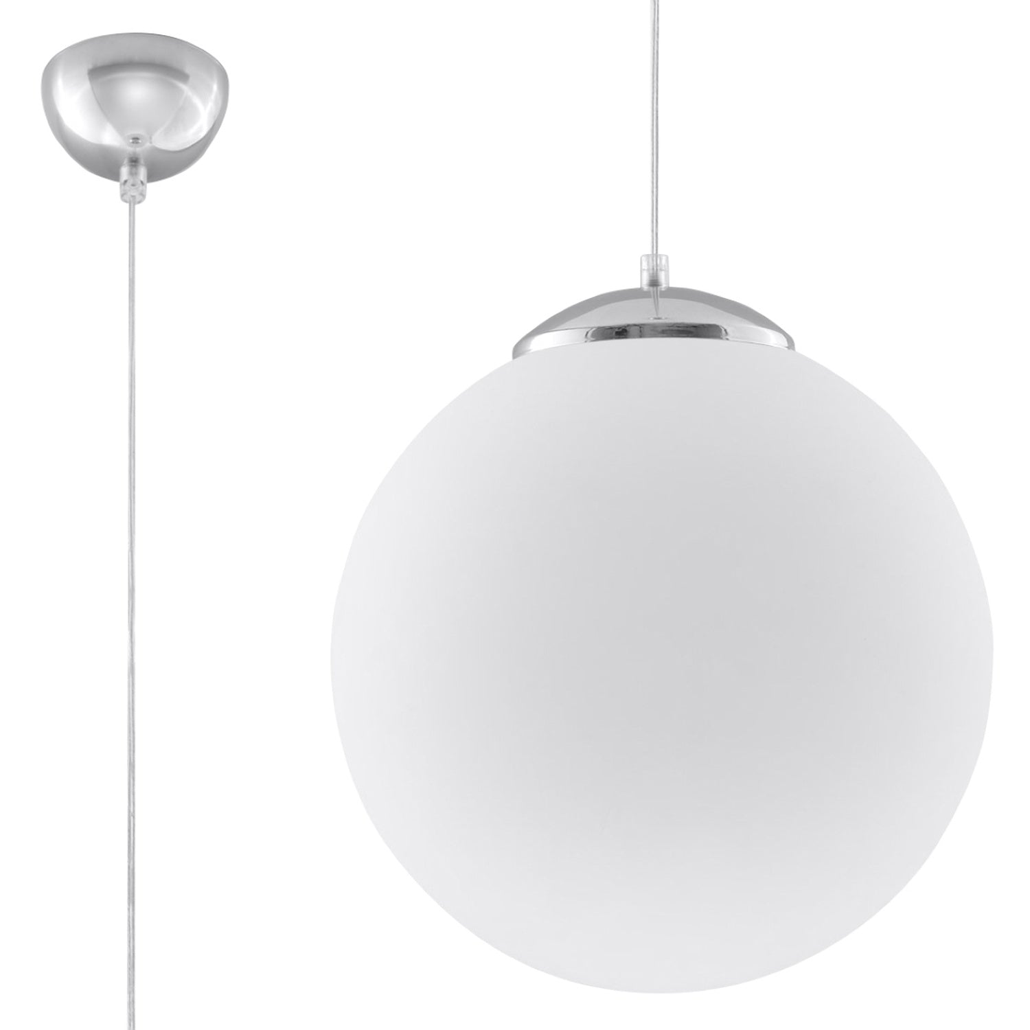 Suspension boule Ugo en verre blanc opale de 40 cm avec rosace chromée