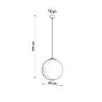 Schéma coté de la suspension boule Ugo diamètre 40 cm hauteur 130 cm et rosace 10 cm