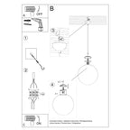 Schéma de montage de la suspension boule Ugo avec crochet raccordement rosace et pose du globe