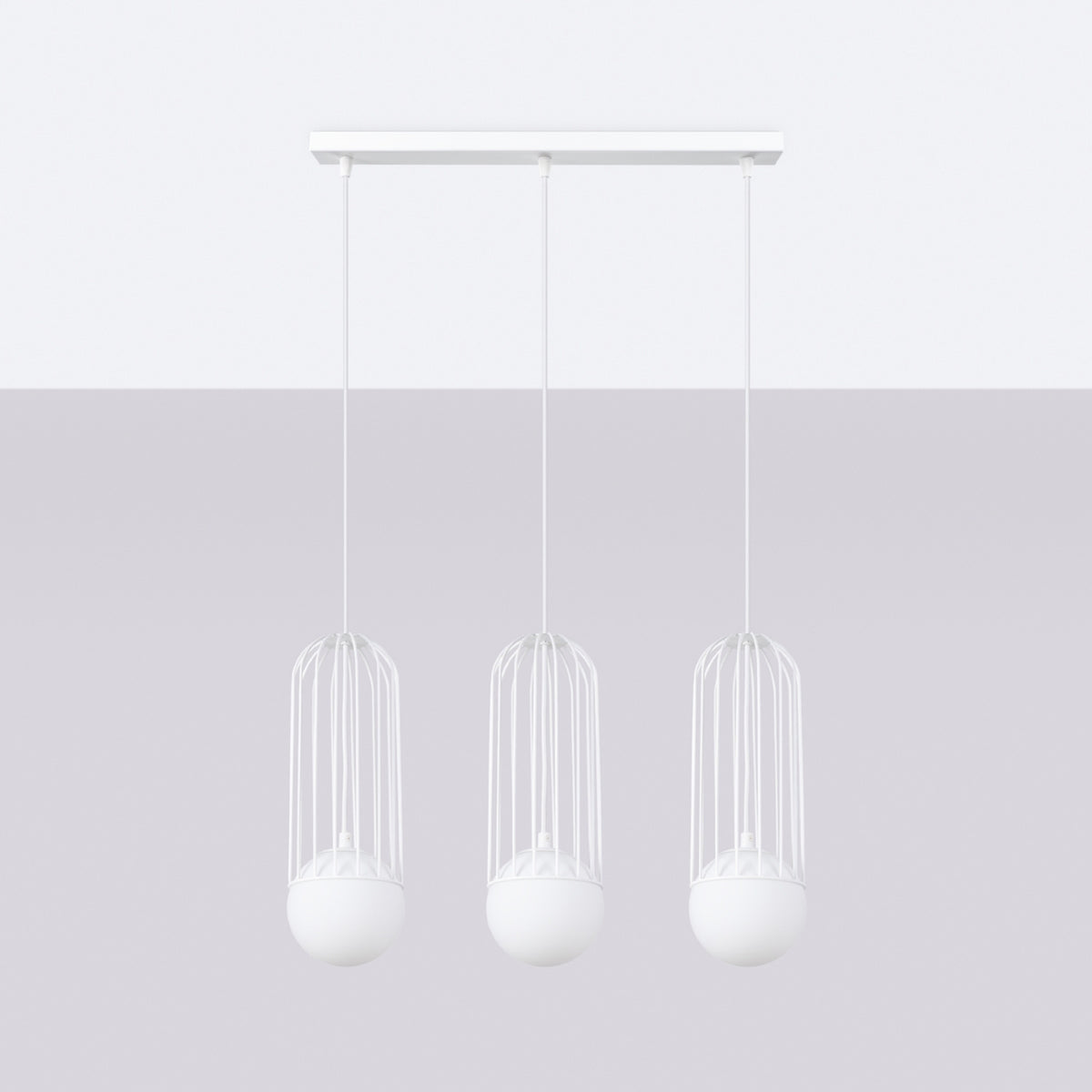Suspension Brina 3 en ligne Métal blanc sur fond gris clair