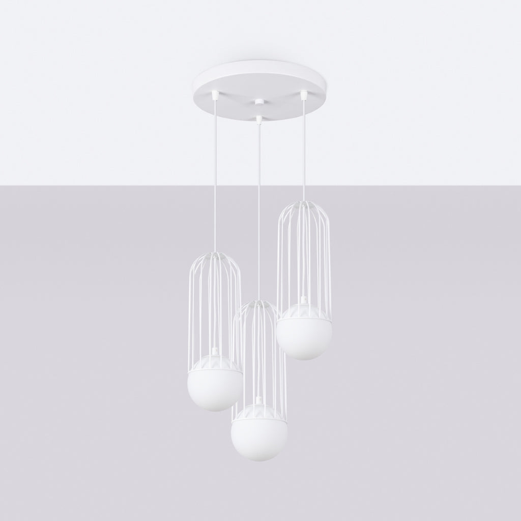 Suspension Brina 3 en grappe cage métal blanc G9 de profil