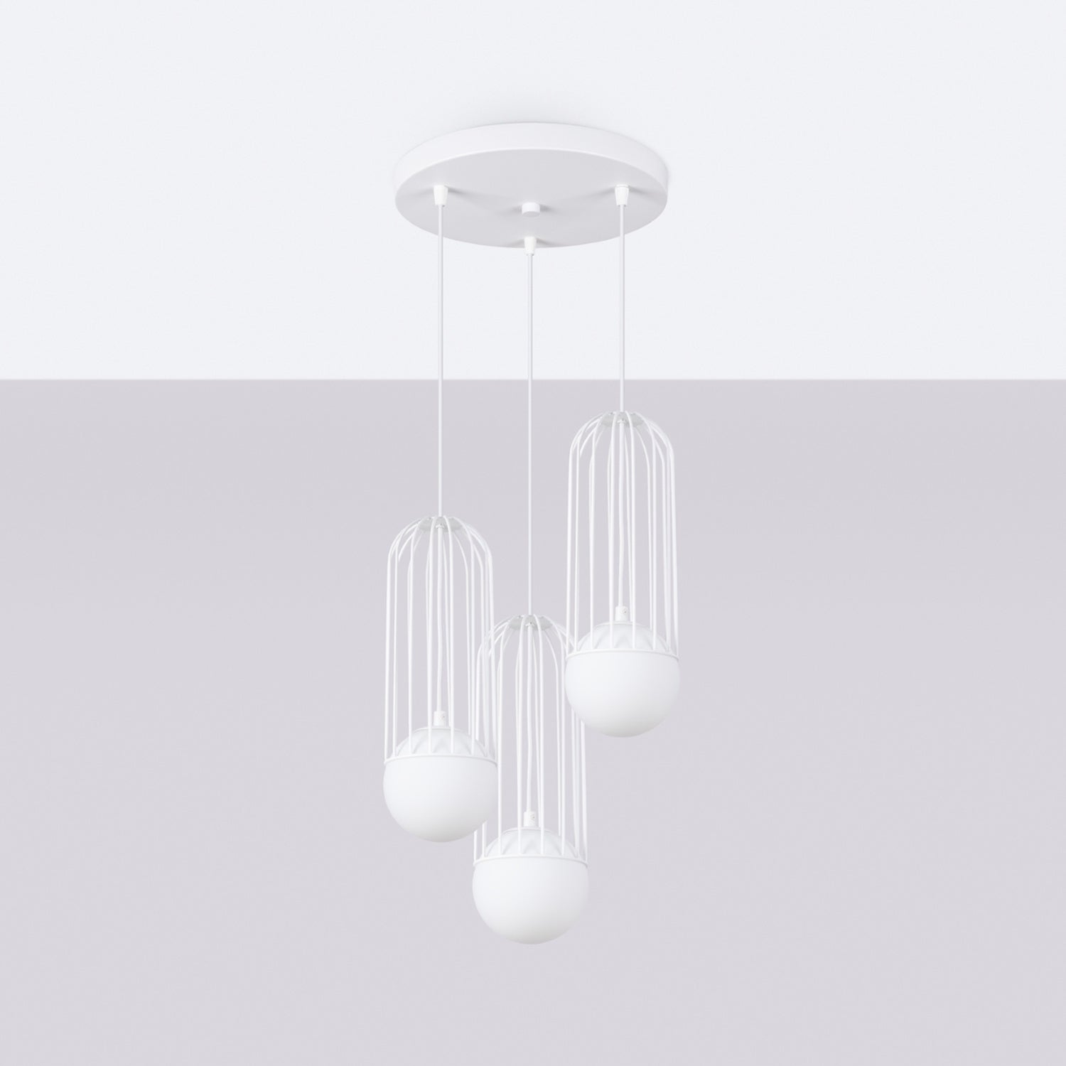 Suspension Brina 3 en grappe cage métal blanc G9 de profil