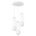 Suspension Brina 3 en grappe cage métal blanc G9, cage en acier blanc et globe de verre opale blanc
