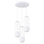 Suspension Brina 3 en grappe cage métal blanc G9, cage en acier blanc et globe de verre opale blanc