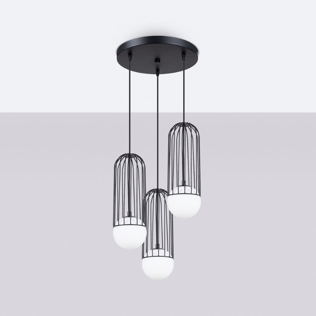 Suspension Brina 3 en grappe cage métal noir G9 de profil