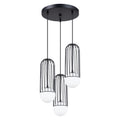 Suspension Brina 3 en grappe cage métal noir G9, cage en acier noir et globe de verre opale blanc
