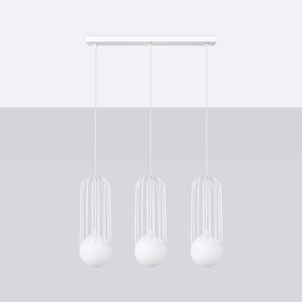 Suspension Brina 3 en ligne cage métal blanc G9 de profil
