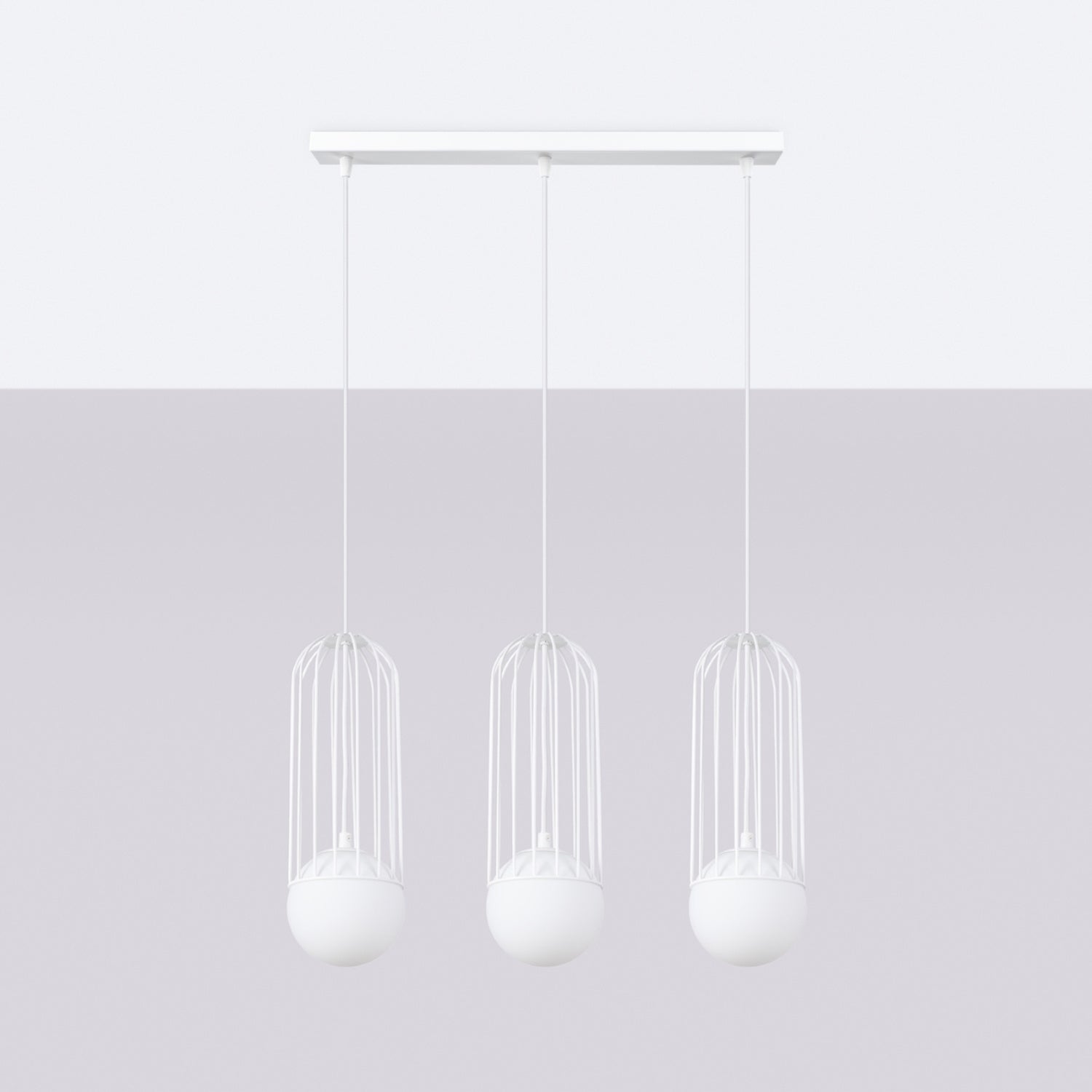 Suspension Brina 3 en ligne cage métal blanc G9 de profil