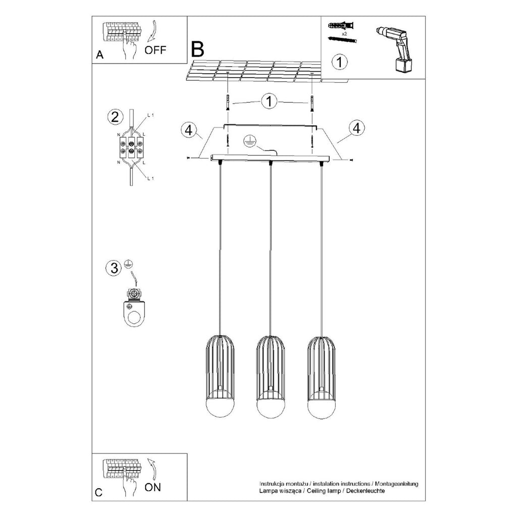 Notice de montage de la Suspension Brina 3 en ligne cage métal blanc G9