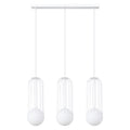 Suspension Brina 3 en ligne cage métal blanc G9, cage en acier blanc et globe de verre opale blanc