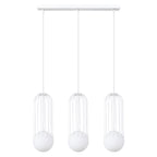 Suspension Brina 3 en ligne cage métal blanc G9, cage en acier blanc et globe de verre opale blanc