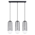Suspension Brina 3 en ligne cage métal noir G9, cage en acier noir et globe de verre opale blanc