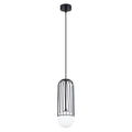 Suspension Brina cage métal noir G9, cage en acier noir et globe de verre opale blanc