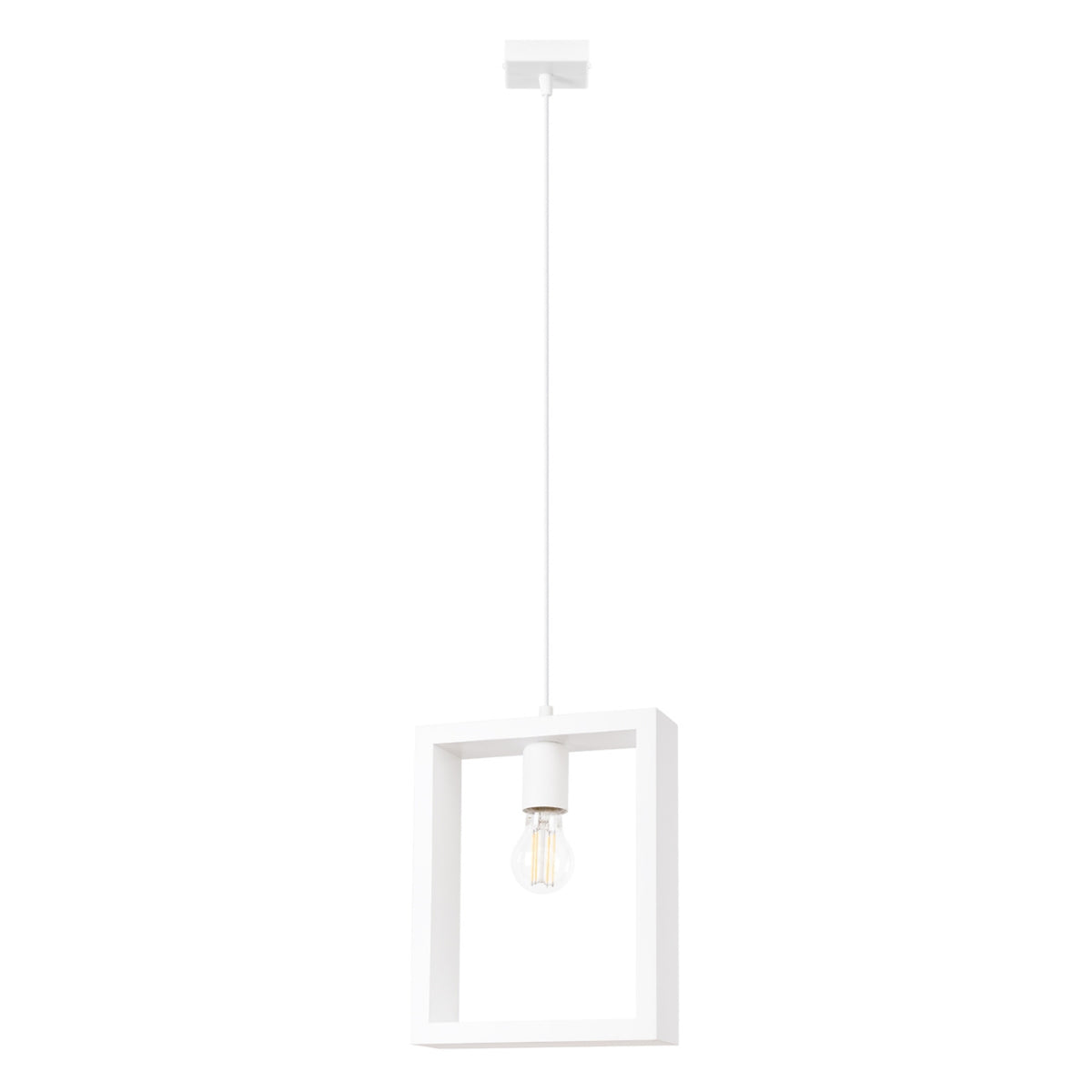 Suspension Aries bois blanc cadre rectangulaire ouvert avec ampoule à filament apparente