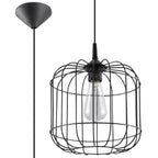 Suspension Celta cage lanterne en fil d'acier noir avec ampoule apparente et rosace conique
