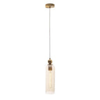 Suspension Campanila verre ambré détourée tube de verre strié bille et rosace en laiton