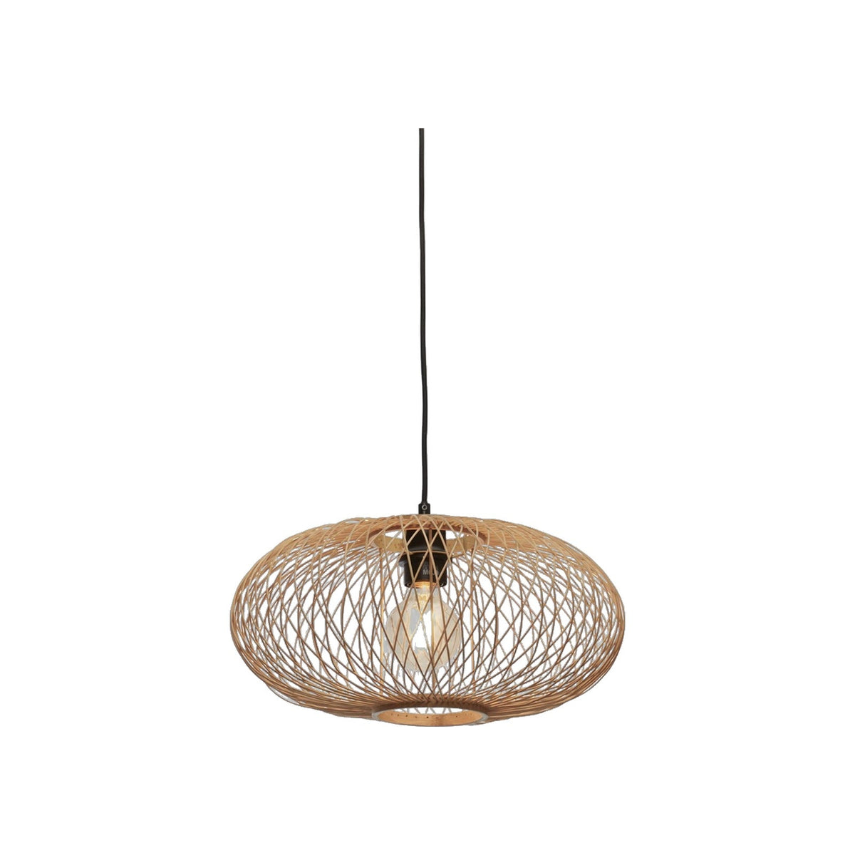 Suspension Cango bambou naturel 40 cm détourée allumée au bout de son câble noir