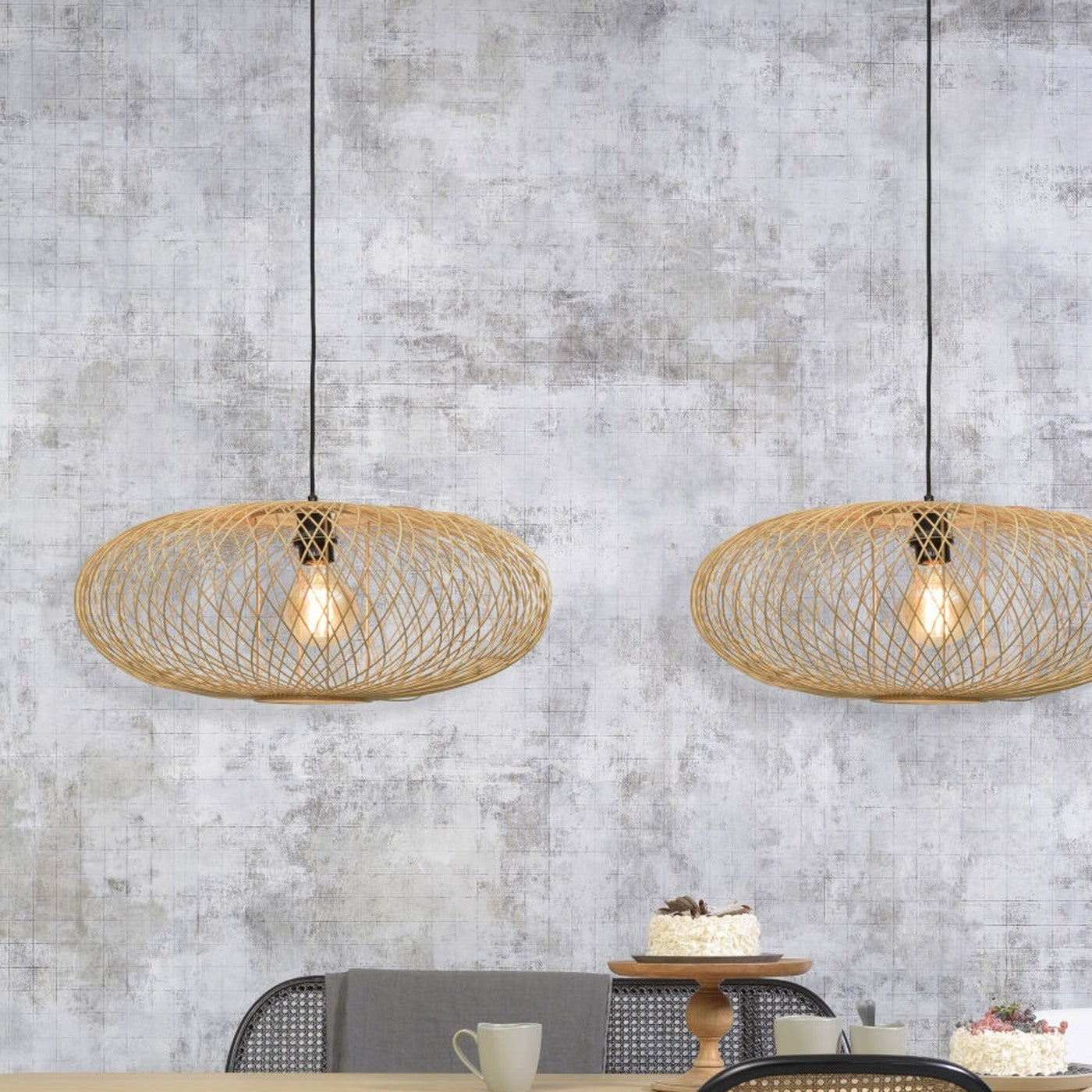 Suspension Cango bambou naturel ellipse 60 cm E27, vue 3