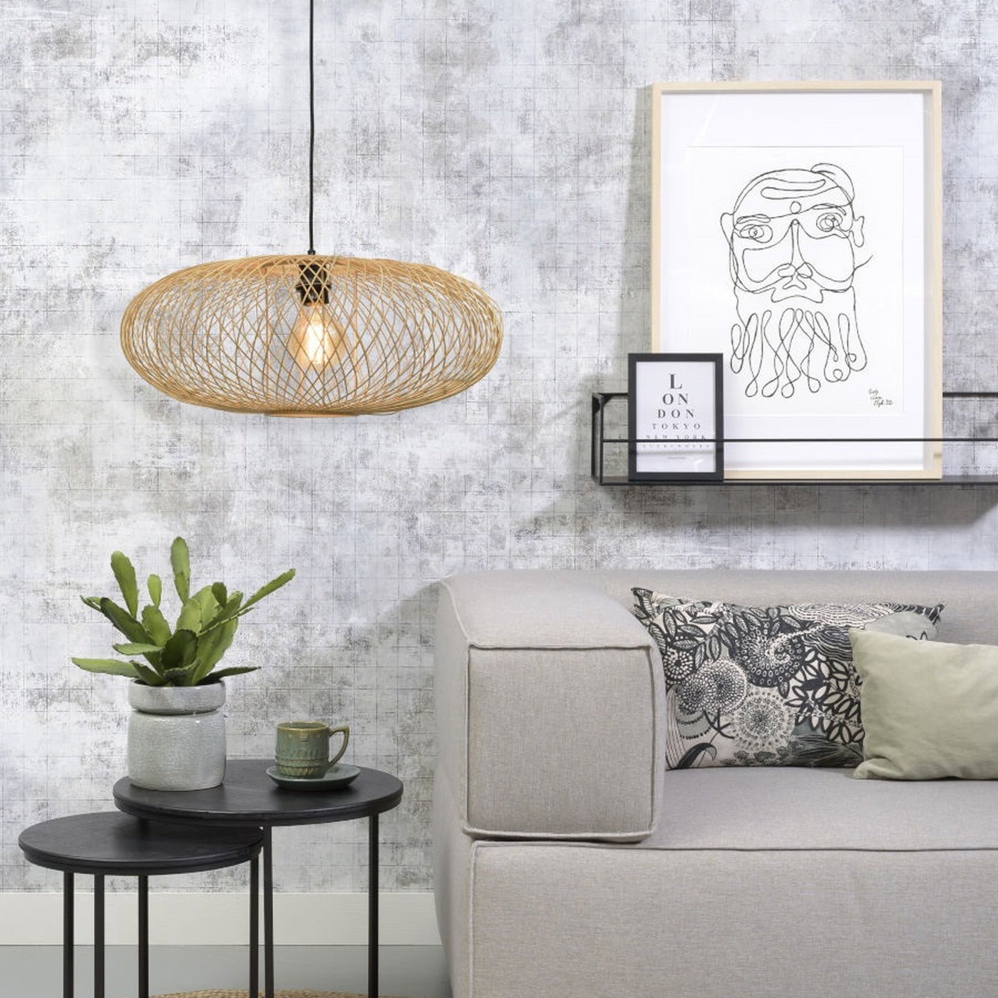 Suspension Cango bambou naturel ellipse 60 cm E27, vue 4