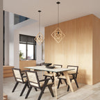 Suspension Caro cadre géométrique bois naturel E27, ambiance chaleureuse