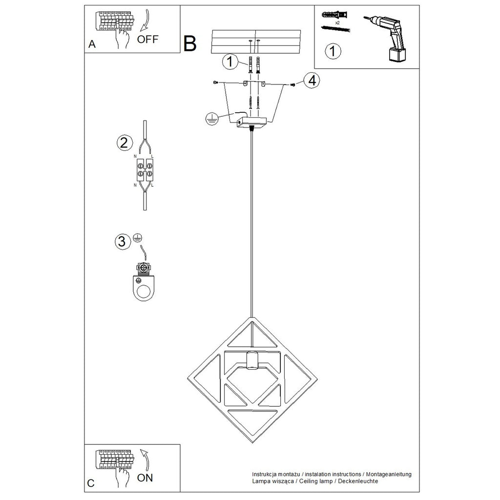 Notice de montage : Suspension Caro cadre géométrique bois naturel E27