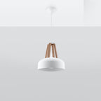 Suspension Casco métal blanc et bois naturel, vue de profil