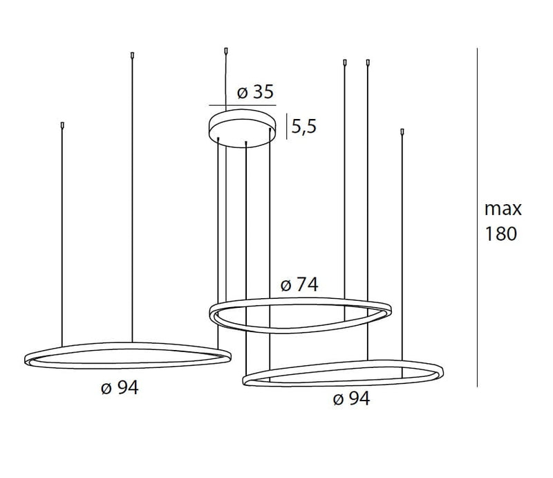 Dimensions Suspension Cayenne 3 cuivre brossée à variateur