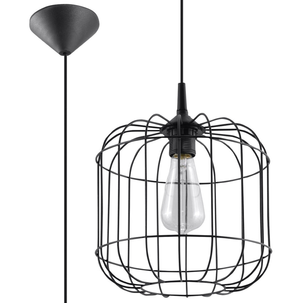 Suspension Celta en métal noir, cage ronde en forme de lanterne