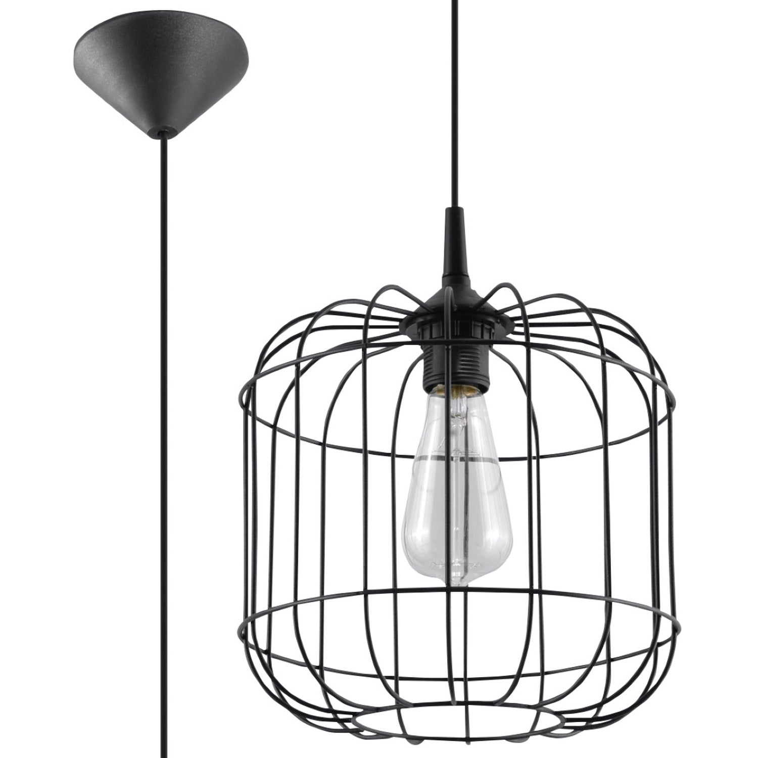 Suspension Celta en métal noir, cage ronde en forme de lanterne