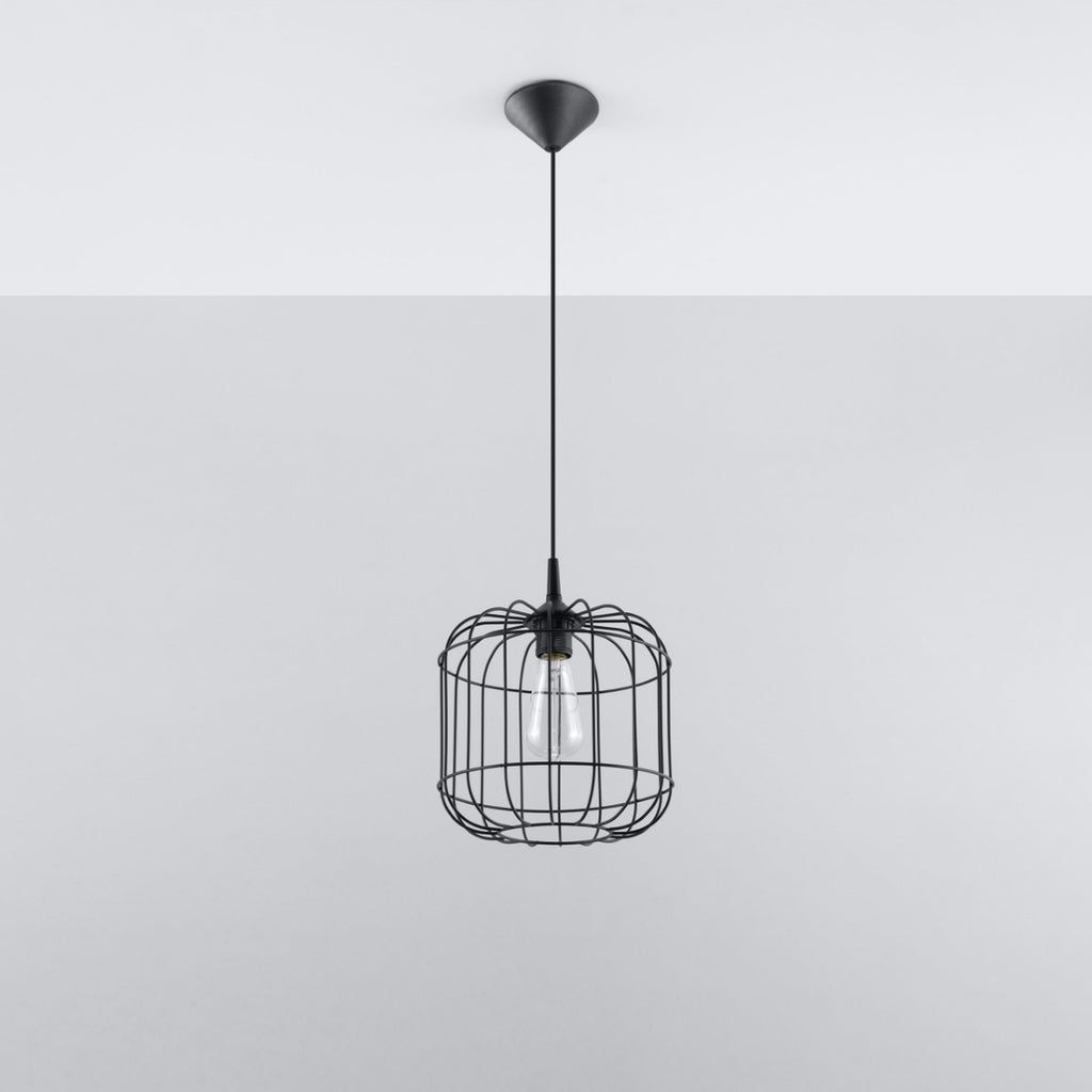 Suspension Celta en métal noir suspendue à son câble textile
