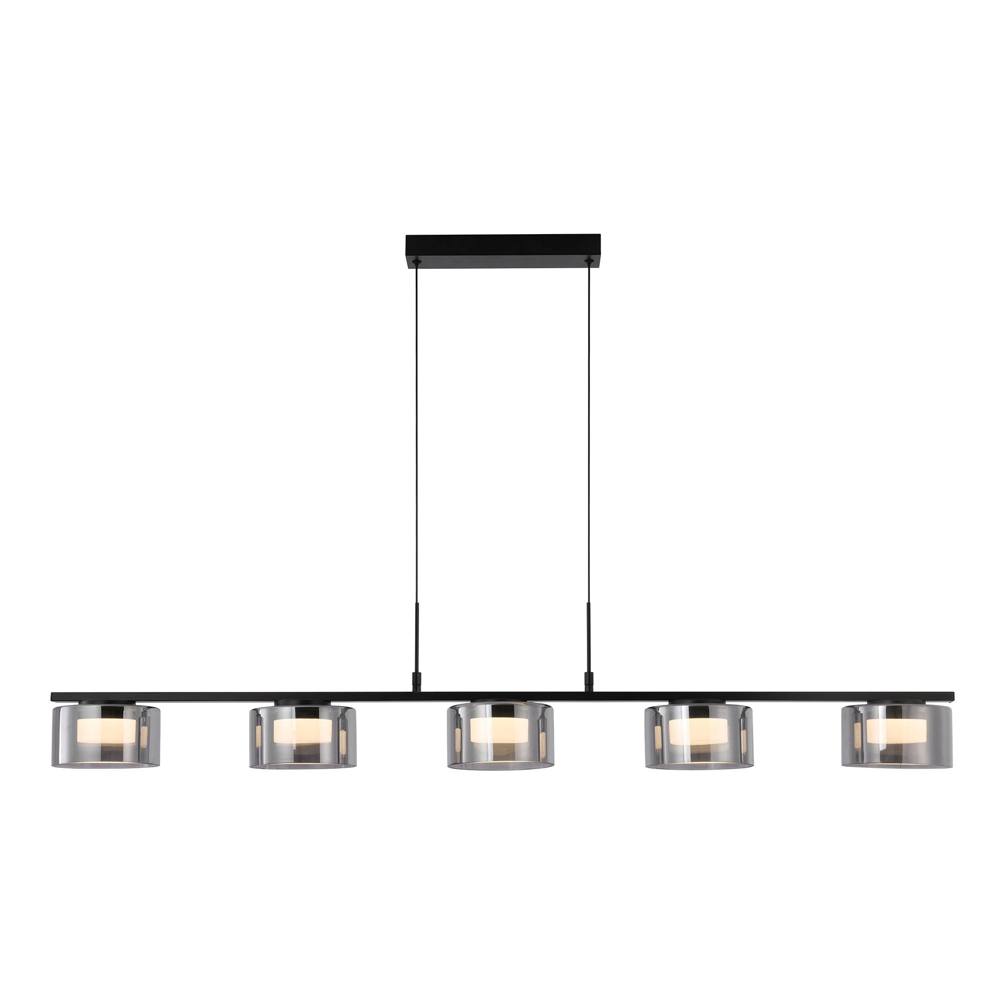 Suspension Cholet rampe 5 lumières verre fumé 125 cm vue de face