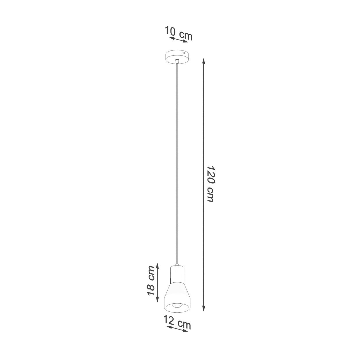 Schéma coté suspension Qubic rosace 10 cm cloche 12 cm de diamètre corps 18 cm hauteur totale 120 cm