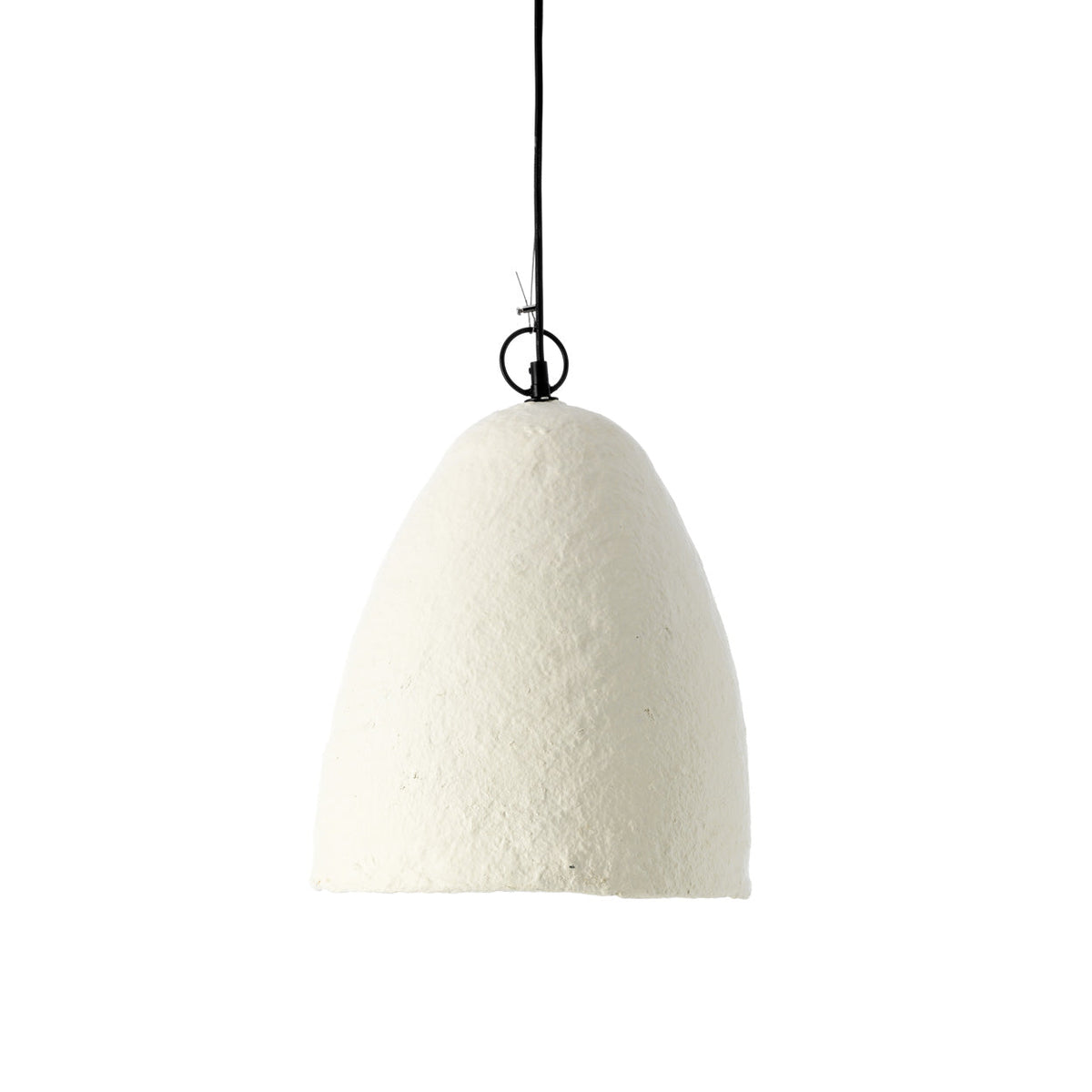 Suspension cloche Savana en papier mâché blanc ø 30 cm avec son anneau et son câble noir