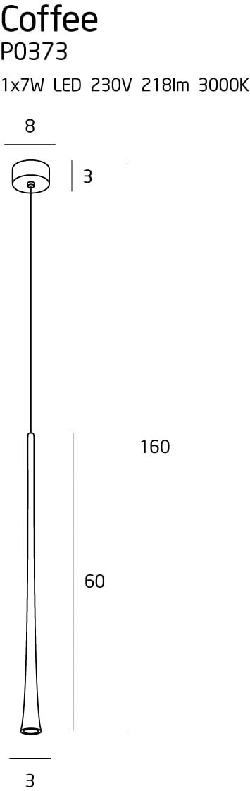Dimensions Suspension Coffee noire 160 cm