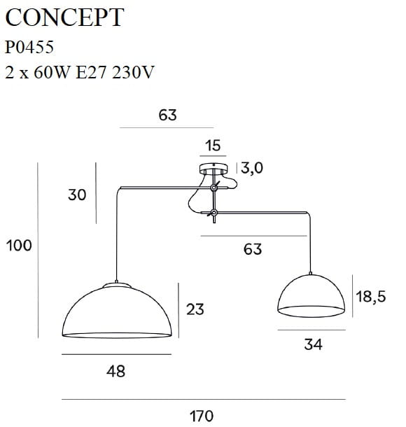 Dimensions Suspension Concept noire E27