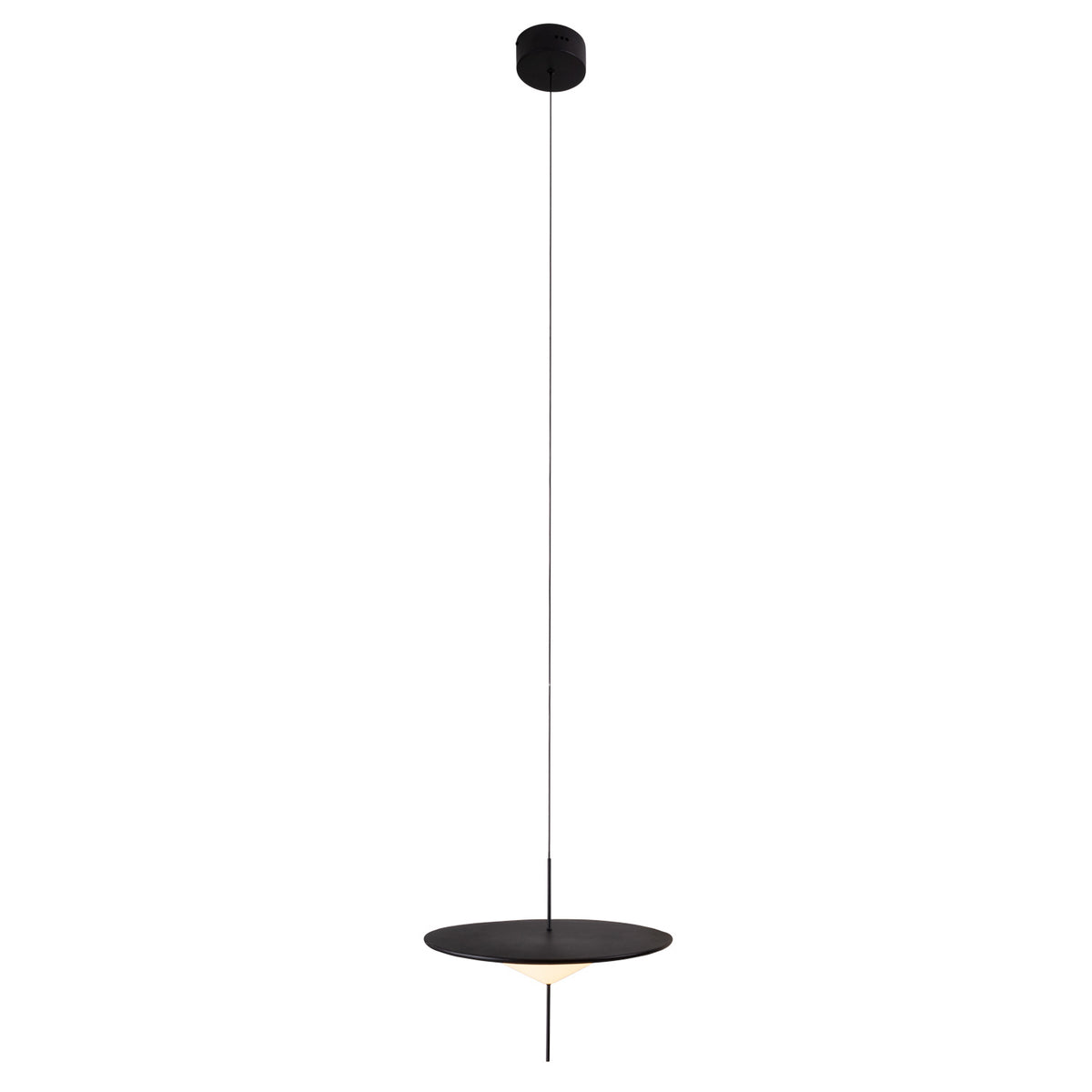 Suspension Cone 39 cm entière avec sa rosace ronde son câble fin et son large disque noir