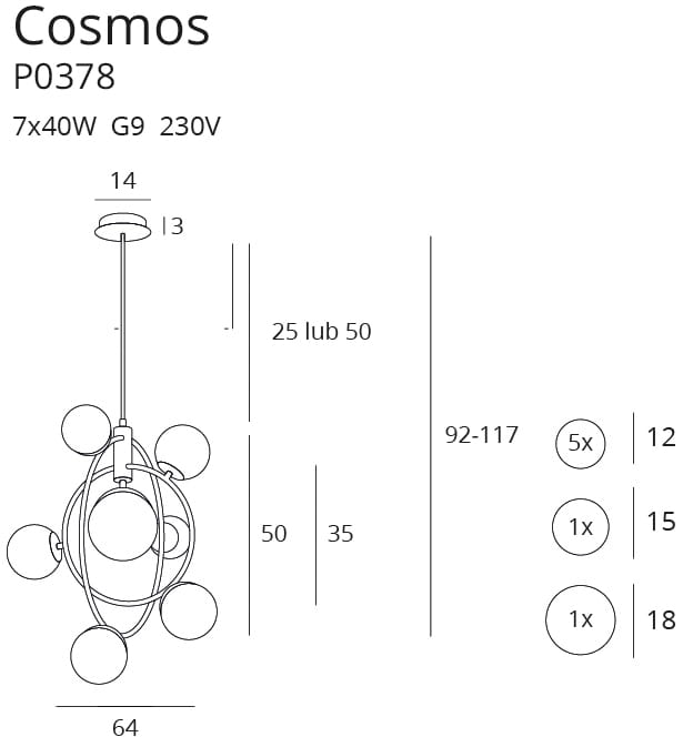 Dimensions Suspension Cosmos I dorée G9