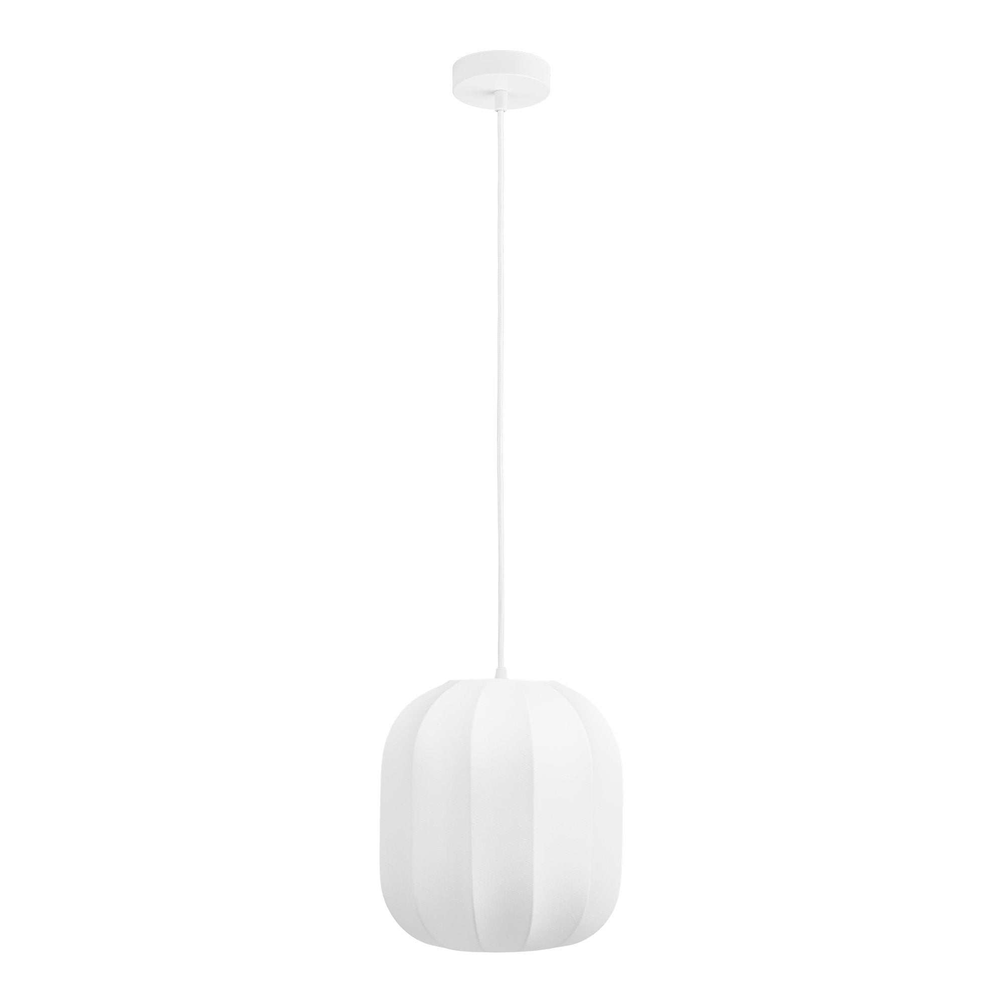 Suspension Coventry globe blanc nervuré en résine organique câble blanc, fond blanc