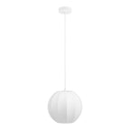 Suspension Coventry boule blanche nervurée en résine câble blanc, fond blanc