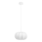 Suspension Coventry large globe aplati blanc nervuré résine câble blanc, fond blanc