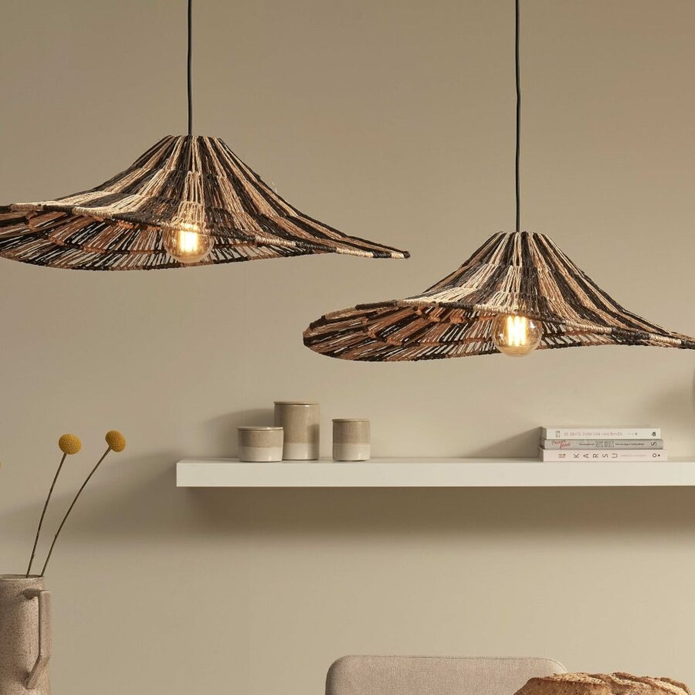 Suspension Cuzco jute naturel et noir 65 cm E27, vue 2