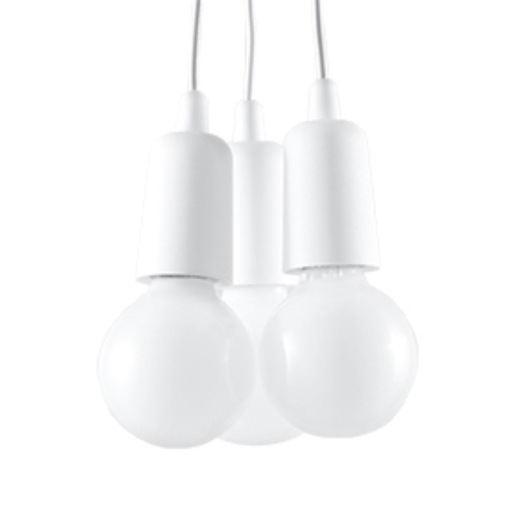 Suspension Diego 3 en blanc, trois ampoules décoratives groupées