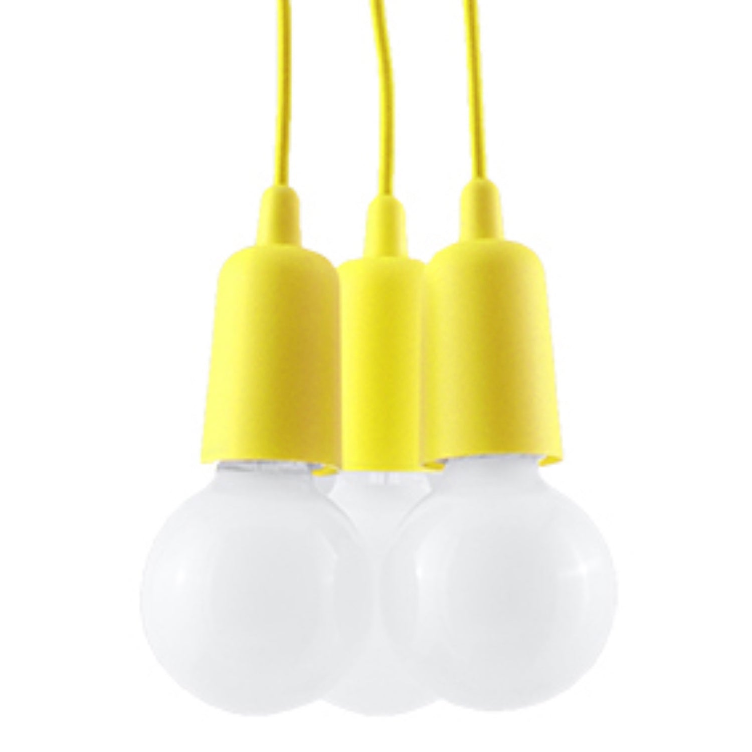 Suspension Diego 3 en jaune, trois ampoules décoratives groupées
